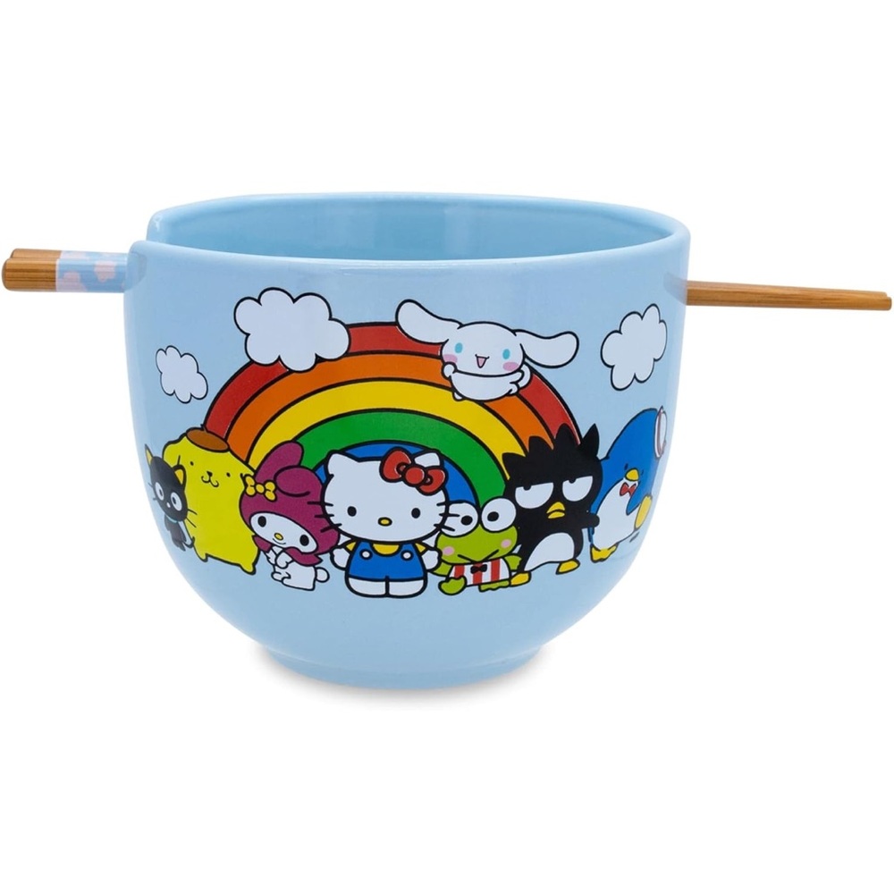SANRIO Hello Kitty and Friends Rainbow Ceramic Ramen Bowl and Chopstick Set NEW